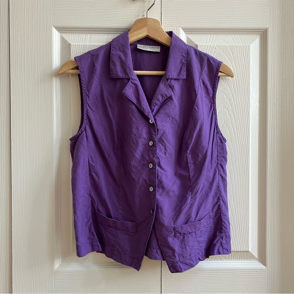 Vintage 90s Valerie Steven’s Purple Silk Vest Top | Size M Button Down